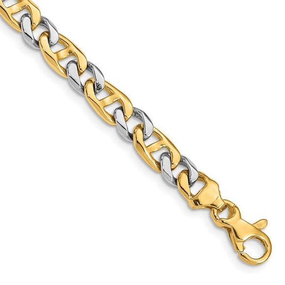 5.5mm 14K Two Tone Gold Fancy Anchor Chain Bracelet, 8 Inch